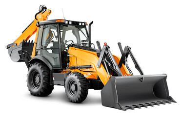 Trator maquina amarela retroescavadeira