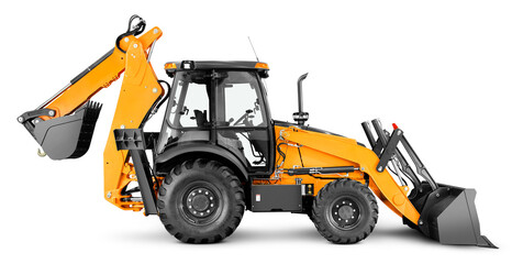 Trator maquina amarela retroescavadeira