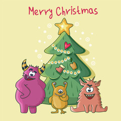 Three cute flat style monsters with 