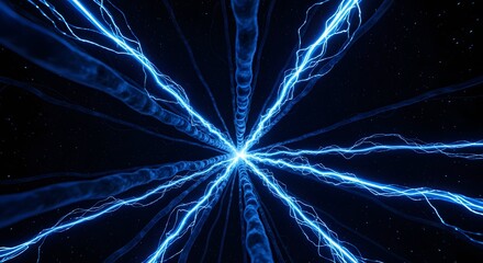 Human brain neural connection concept, Abstract blue energy beams radiating from a central point in the