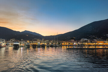 Nidri, Greece - August 12, 2025: Nidri Lefkada from Greece by night. 