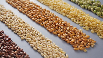 Assortment of grains on gray background