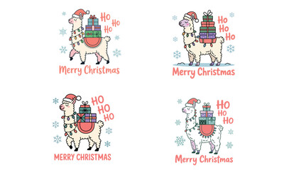 Fototapeta premium Merry christmas llama carrying gifts festive illustration 
