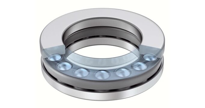 Thrust ball bearing with partial section view rotation - 3D animation