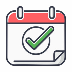 Vector illustration of a calendar with a green checkmark symbol, representing a confirmed appointment, completed task, or a saved date for an event