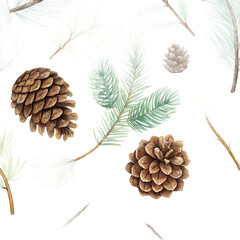 Fototapeta premium Close up of pine cones and evergreen branches on a dark background