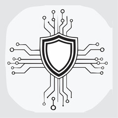 Digital security shield icon representing cybersecurity protection and data privacy for online safety and defense