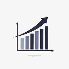 Visual representation of business progress and financial growth through an ascending bar chart with an upward trend arrow, symbolizing success, positive development, and market improvement