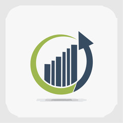 Business Growth Icon Rising Bar Graph with Arrow in Circle