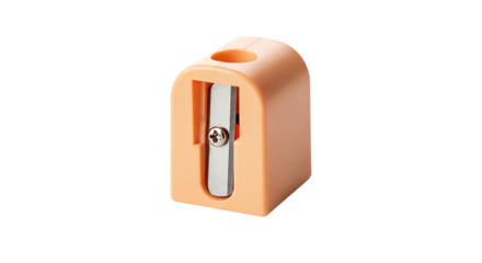 Peach colored pencil sharpener isolated on transparent background, office and school supplies