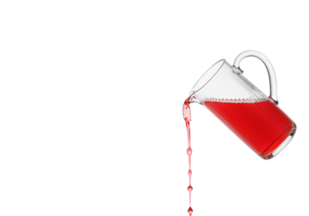 Isolated pitcher with red liquid pouring, drink refreshment concept for design asset usage