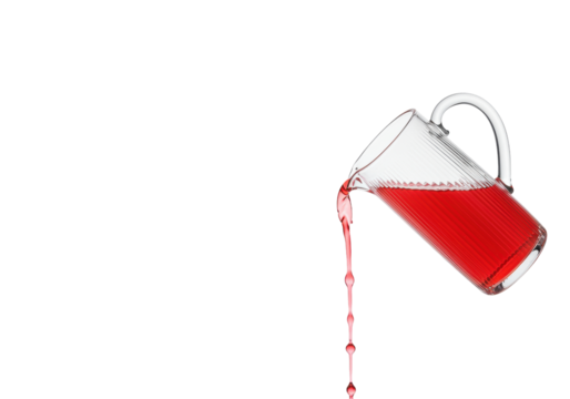 Isolated pitcher with red liquid pouring, drink refreshment concept for design asset usage