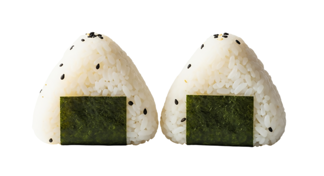 Two onigiri rice balls with nori seaweed isolated on transparent background - Powered by Adobe