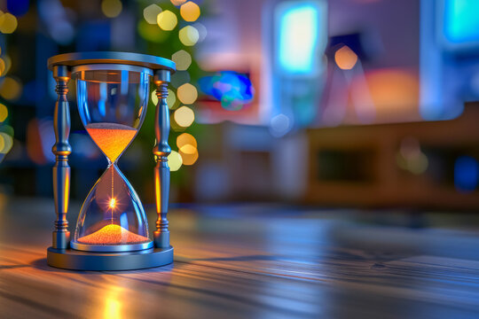 Hourglass on Dark Background Conceptual Photo with Space for Text