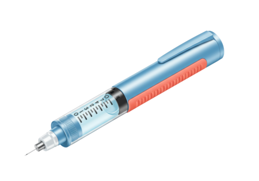 Isolated illustration of an insulin pen injector used for diabetes treatment and control