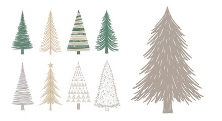 Obraz premium Set of stylized christmas tree illustrations with transparent background