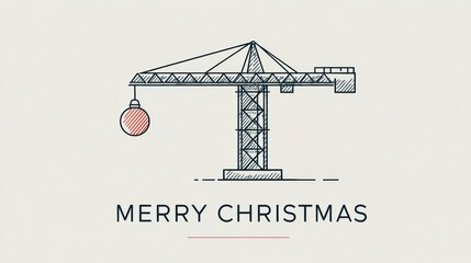 Christmas greeting card featuring a construction crane with a festive ornament