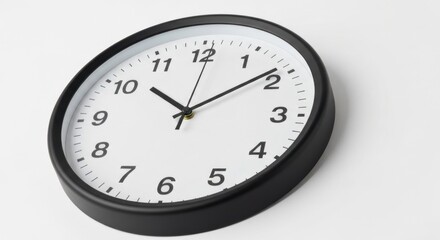 Round clock with black frame, white face, showing 1009