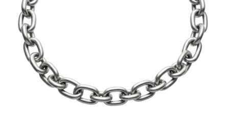 Silver chain of oval links curves upward, centered on white