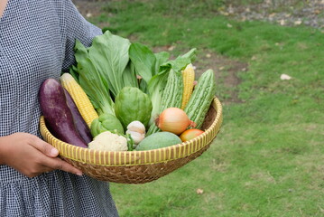 woman with vegetables in a basket