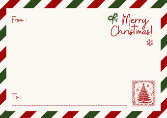 Fototapeta premium Merry christmas greeting card with mail concept and stamp