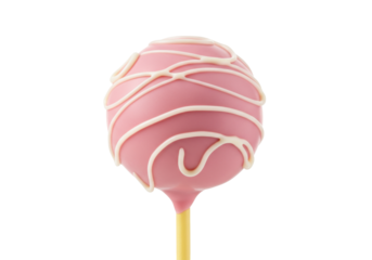 Isolated Pink Cake Pop with White Drizzle, Treat for Celebrations or Dessert on a Stick