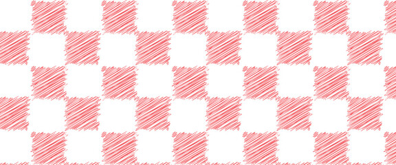 Red and white checkered seamless pattern. Endless background. Chess pattern . Red and white square background. Vector illustration.