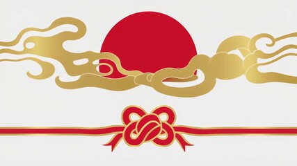 Abstract red sun and golden clouds design