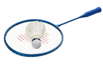 Isolated blue badminton racket and shuttlecock for sport and recreation activities