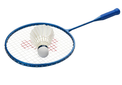 Isolated blue badminton racket and shuttlecock for sport and recreation activities