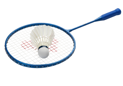 Isolated blue badminton racket and shuttlecock for sport and recreation activities