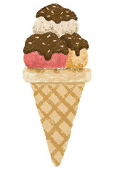 Three-flavored ice cream cone Drawn with Pastel Crayon