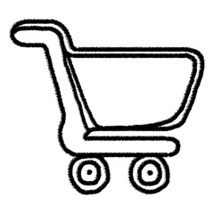 Hand-drawn sketch style shopping cart icon, charcoal black stroke on white background