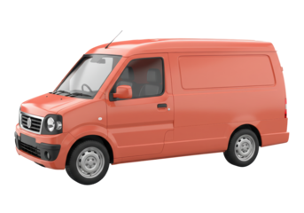 Isolated delivery van for shipping or cargo transport, orange color against solid background