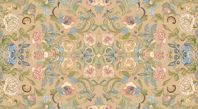 Seamless floral pattern animation with pastel color palette creates a vintage elegance 50 characters