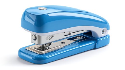 Blue plastic stapler isolated on white background