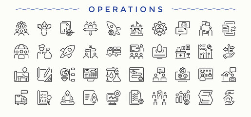 Operations related icon set. Pack of remote, business, outsource, freelancer and more. Freelancing line icon set. Outline icons collection. Editable vector art.