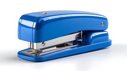 Blue plastic stapler isolated on white background