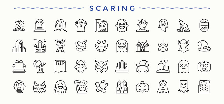 Scaring icon set. Modern linear icons. Editable stroke. Vector collection. Witch icon set. Contains related to event, halloween, hat, ghost, celebration, witch and more.