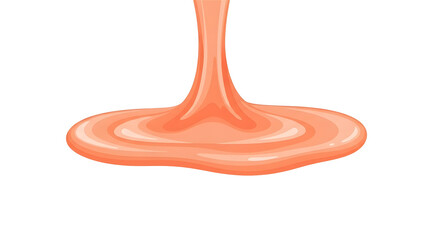 Vibrant peach-colored liquid sauce or sweet syrup pouring down smoothly, creating beautiful ripples on a clean white surface, perfect for food and dessert-related designs