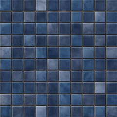 Dark Blue Square Ceramic Mosaic Tile Texture Background for Bathroom, Pool, or Kitchen Wall Design