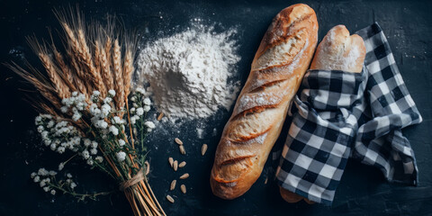 Bagietka z Mąką i Kłosami na Ciemnym Tle © AltisArt