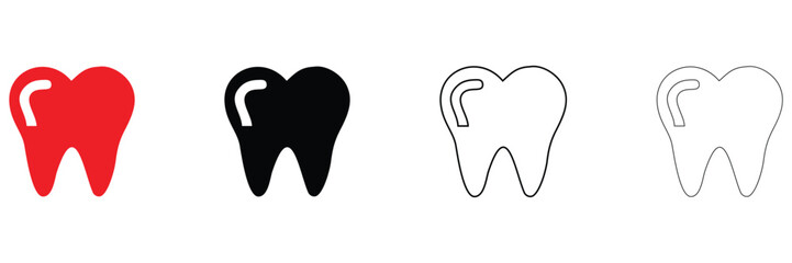 tooth icon vector set, dental teeth, dentist tooth vector, silhouette and line art