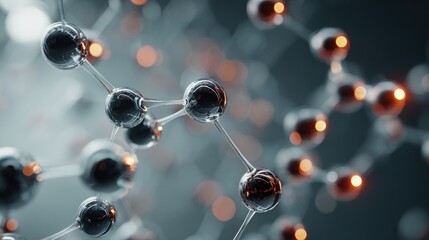 Abstract depiction of molecules and atoms in a complex network structure