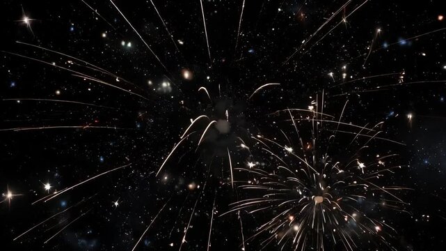 Explosion spectaculaire de feux d&rsquo;artifice dans le ciel nocturne &eacute;toil&eacute;