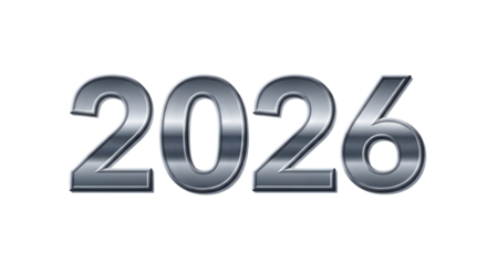 Metallic 2026 year isolated on transparent background