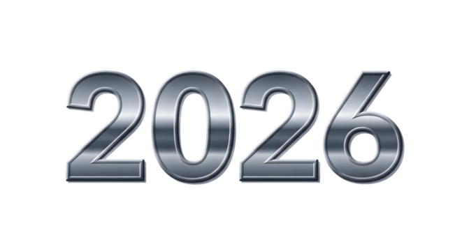 Metallic 2026 year isolated on transparent background