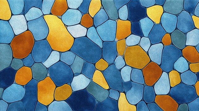 Abstract blue and gold mosaic pattern background with irregular shapes