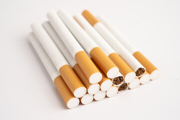 Cigarette on US dollar banknotes, cost, trading, marketing and production, No smoking, import export.