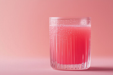 Pink fruit juice in a clear glass, minimalistic setting in soft pastel tones